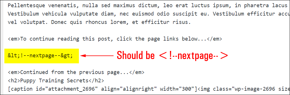 Nextpage tag added incorrectly to post.