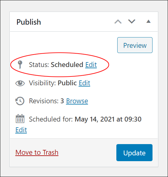 Post status: Scheduled.