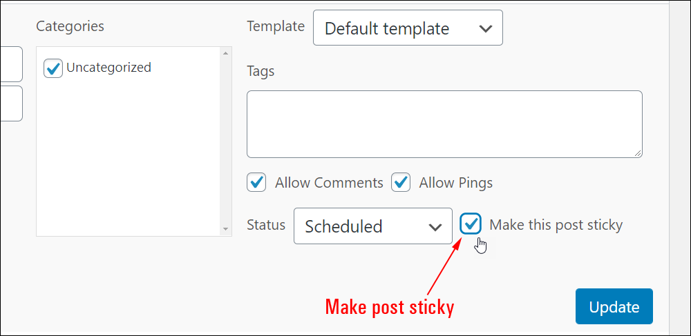 Quick Edit - Make post sticky checkbox.