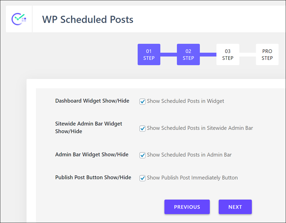 WP Scheduled Posts setup wizard.