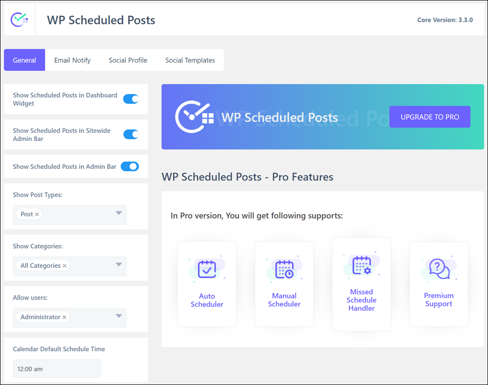 WP Scheduled Posts plugin dashboard.