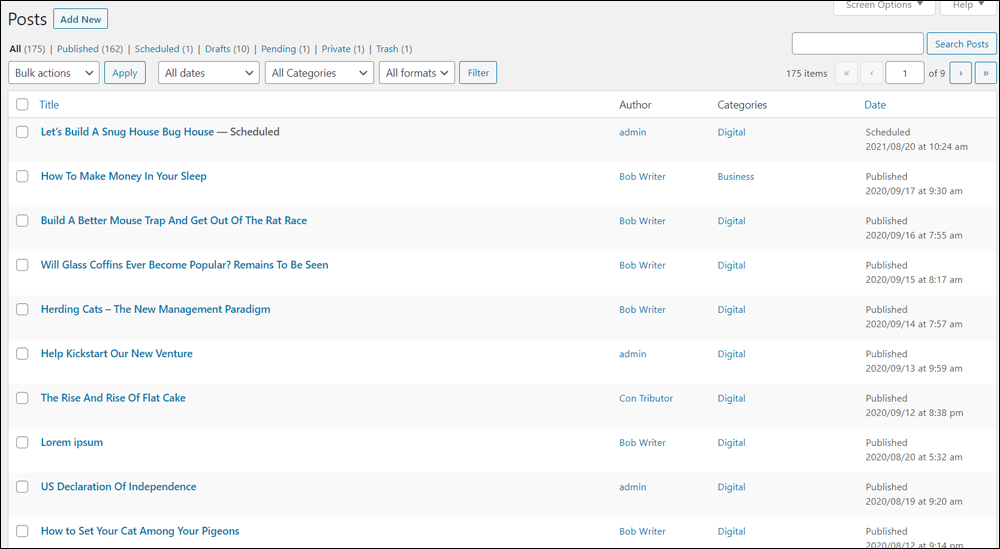 WordPress Table of Posts