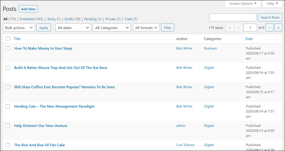 WordPress Table of Posts