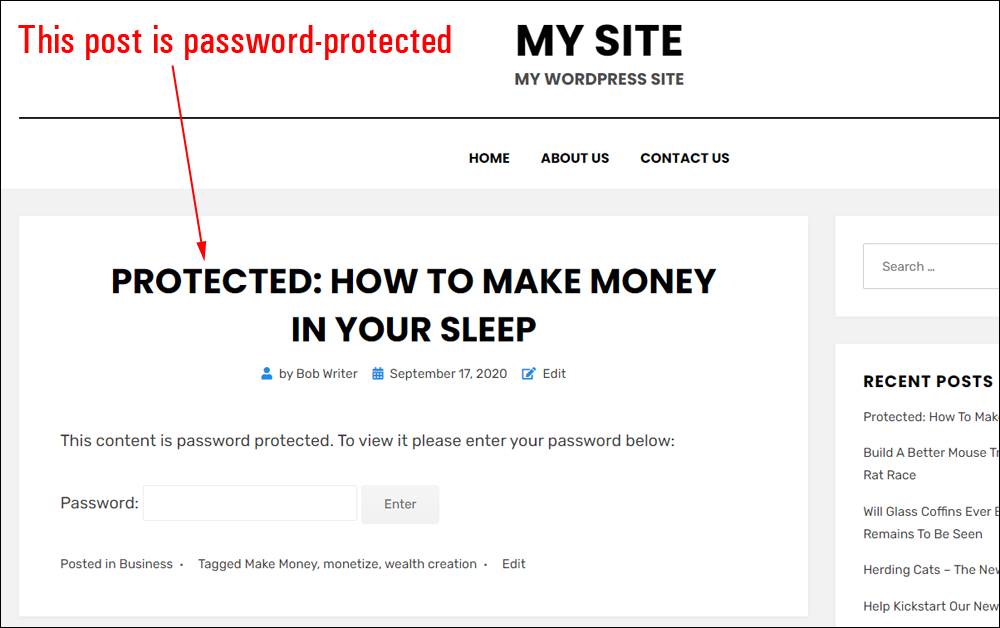 An example of a password-protected post.