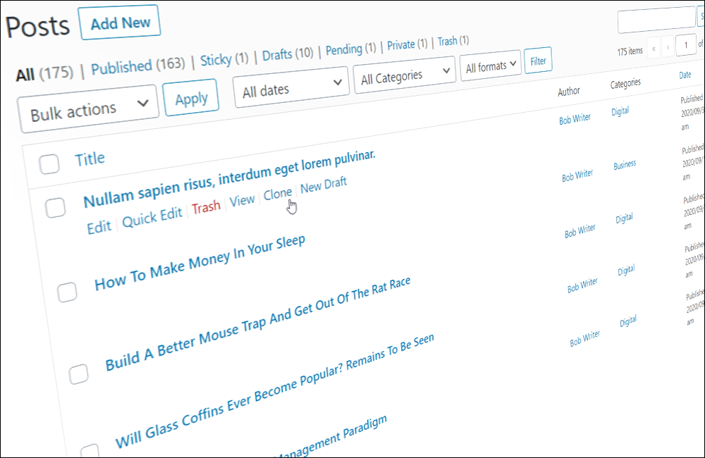 Clone a post or page in WordPress.