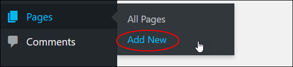 WordPress menu: Pages - Add New