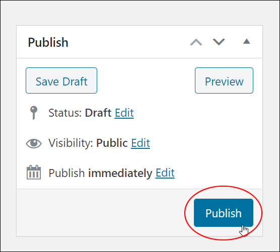 Publish box - Publish button.