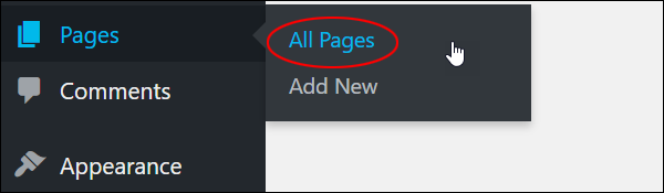 WordPress Menu: Pages - All Pages