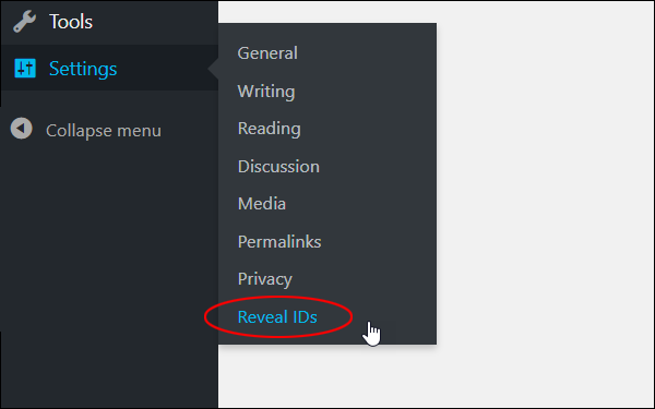 Settings menu - Reveal IDs.