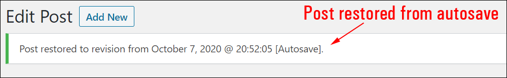 Edit Post - Post restored to revision message