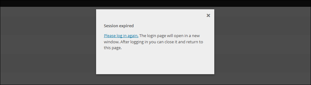 WordPress - Session expired message.