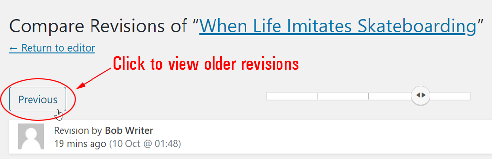 Compare Revisions screen - Previous button.