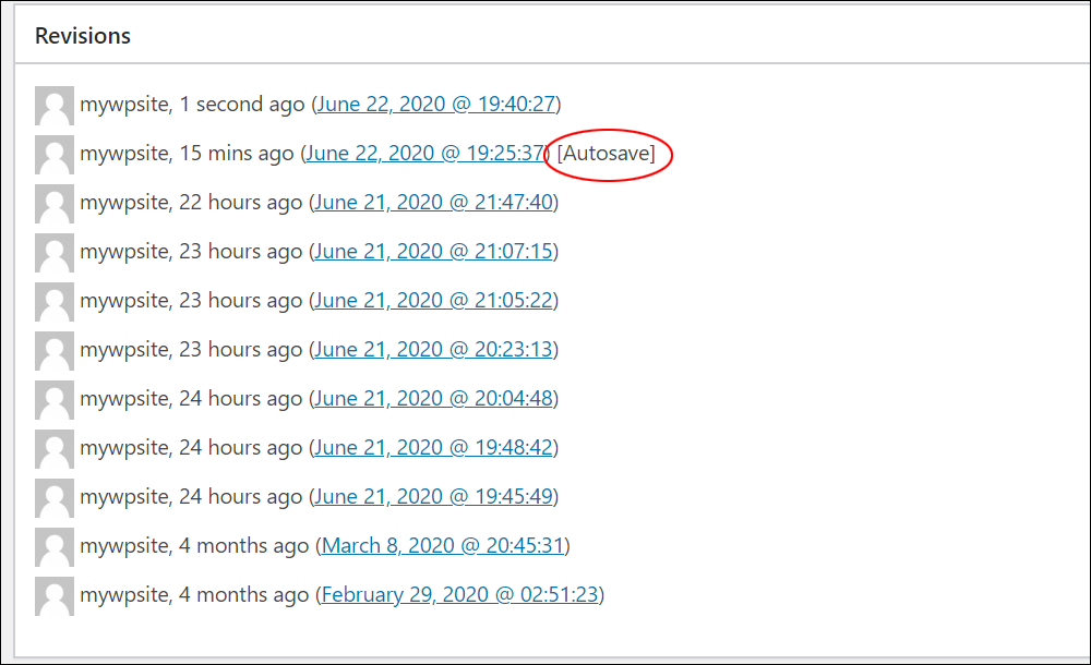 Post Revisions - Autosaved post.