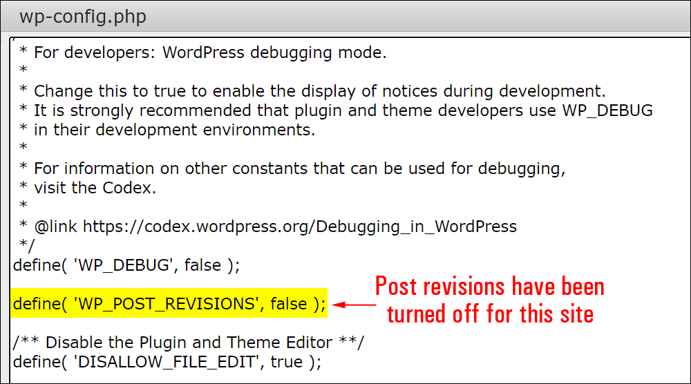 wp-config.php - post revisions off