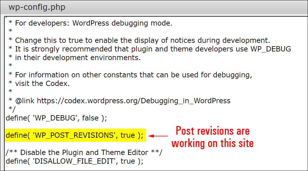 wp-config.php - post revisions on