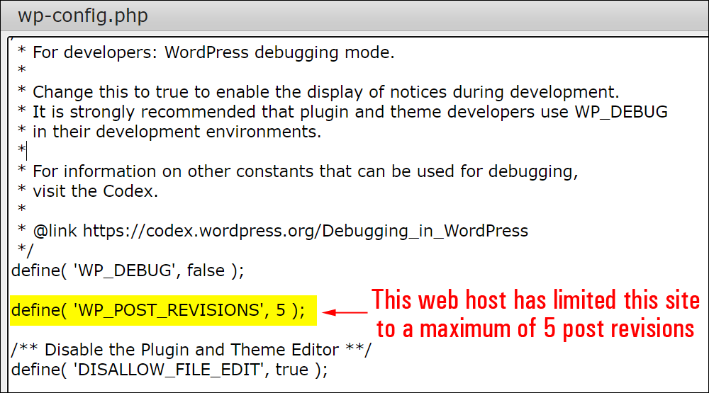 wp-config.php - post revisions limited.