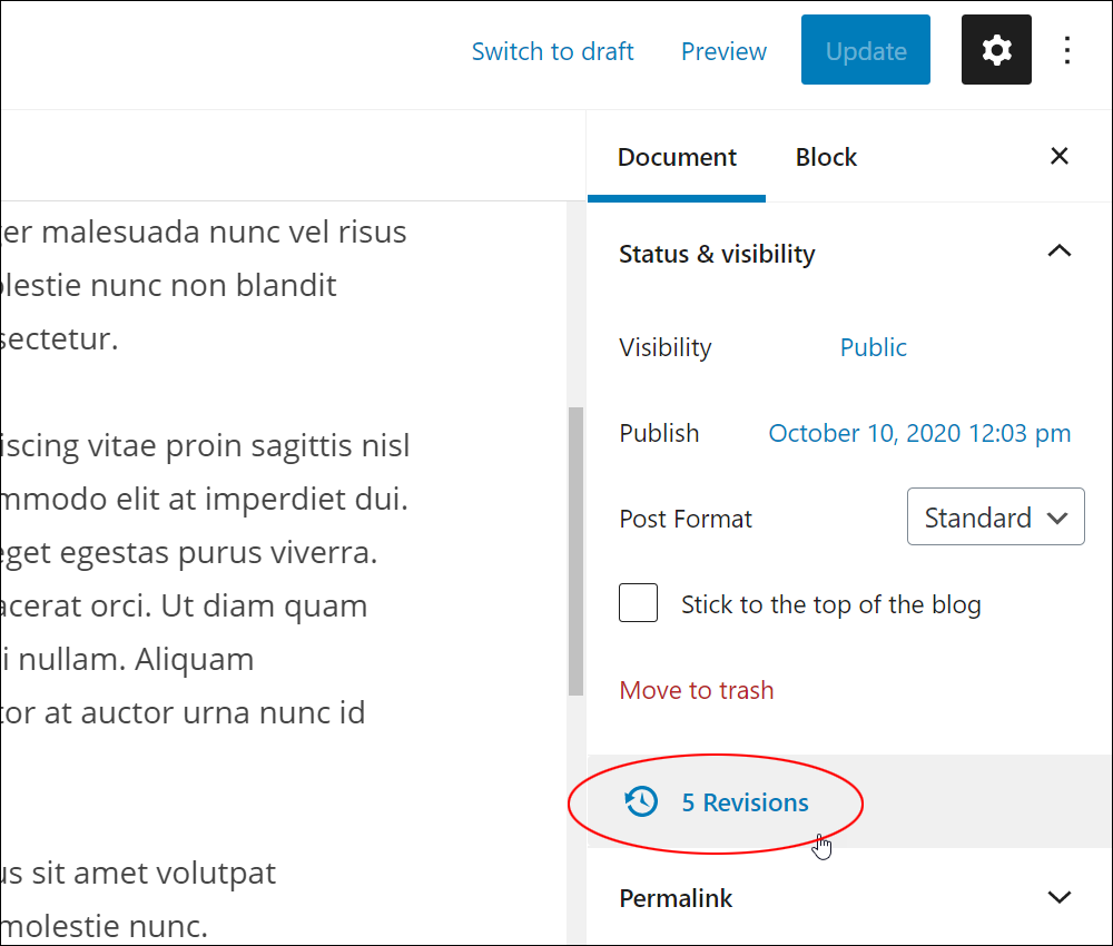 WordPress Post Revisions - Block Editor