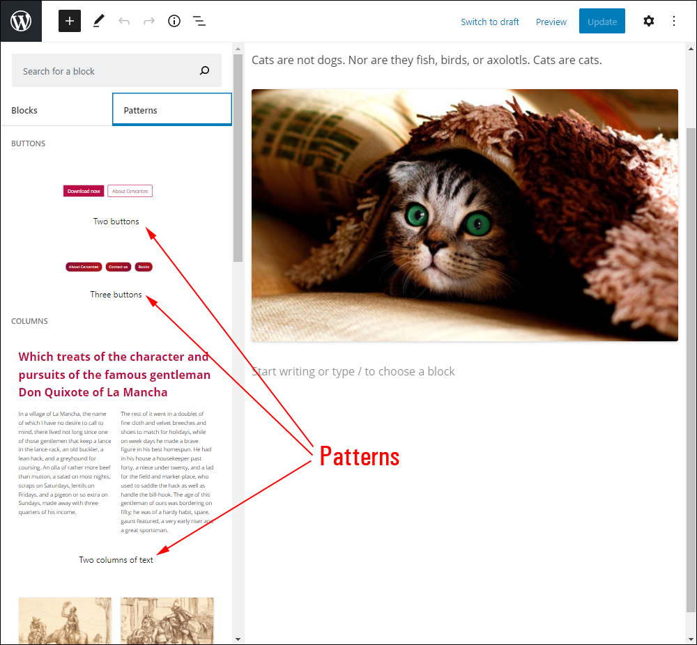 WordPress Block Editor - Patterns