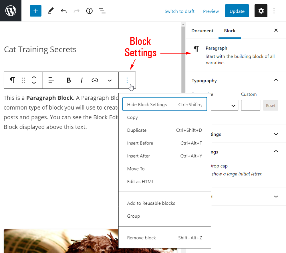 WordPress Block Editor - Block Settings