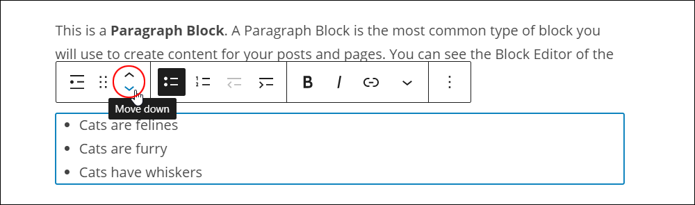 Block Editor - Move Up and Down arrows