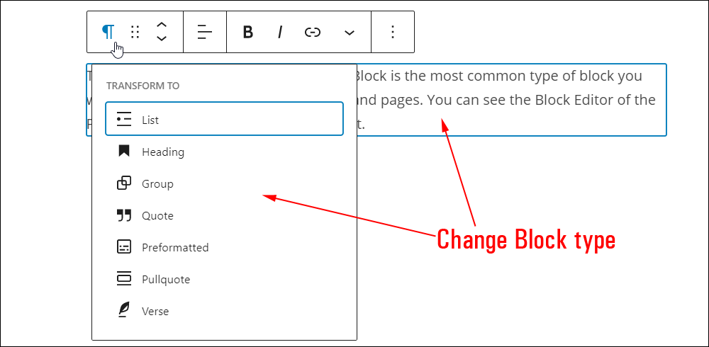 Change Block type