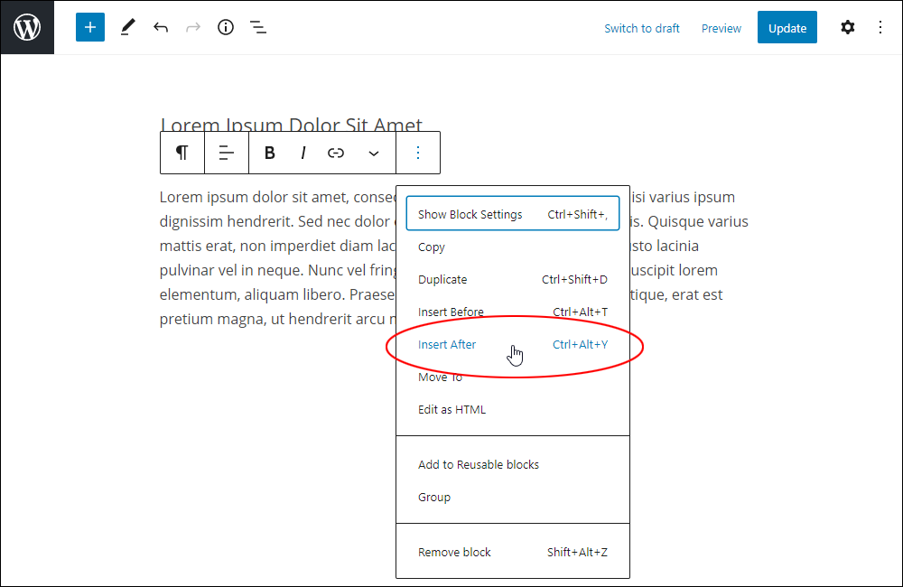 More Options - Insert After setting.