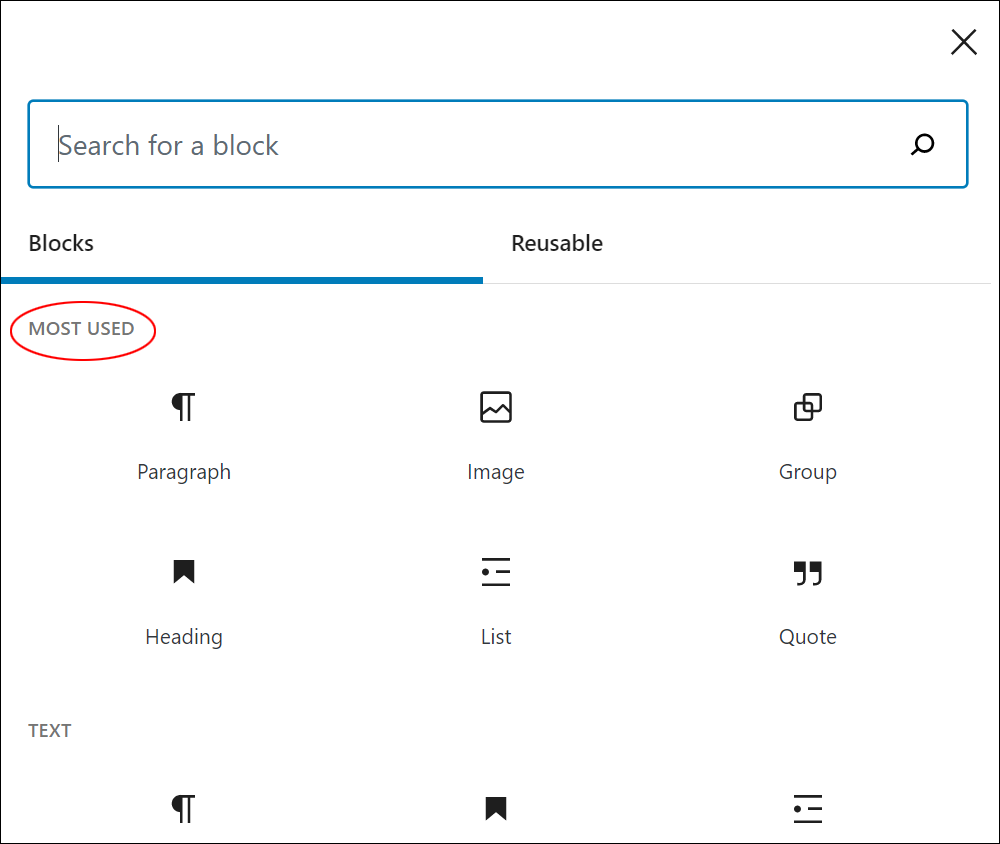 WordPress Block Editor: Blocks - Most Used