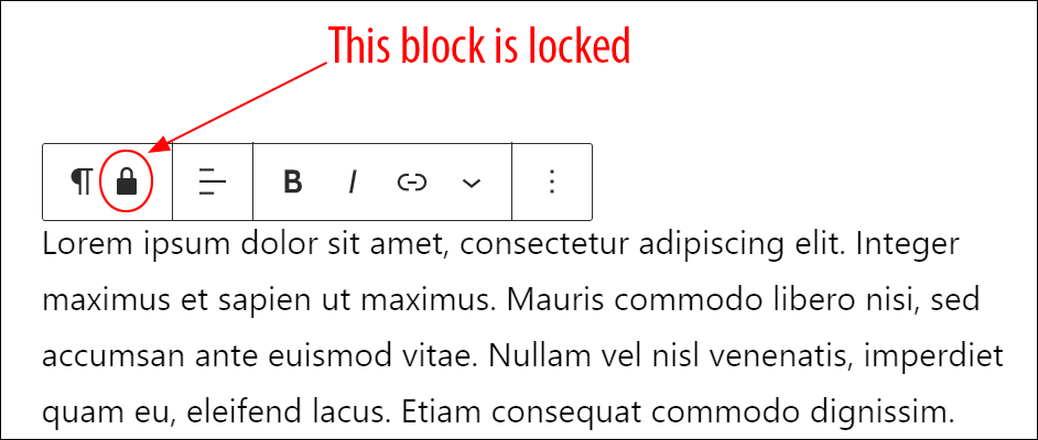 WordPress Block Editor: Options - Lock setting.