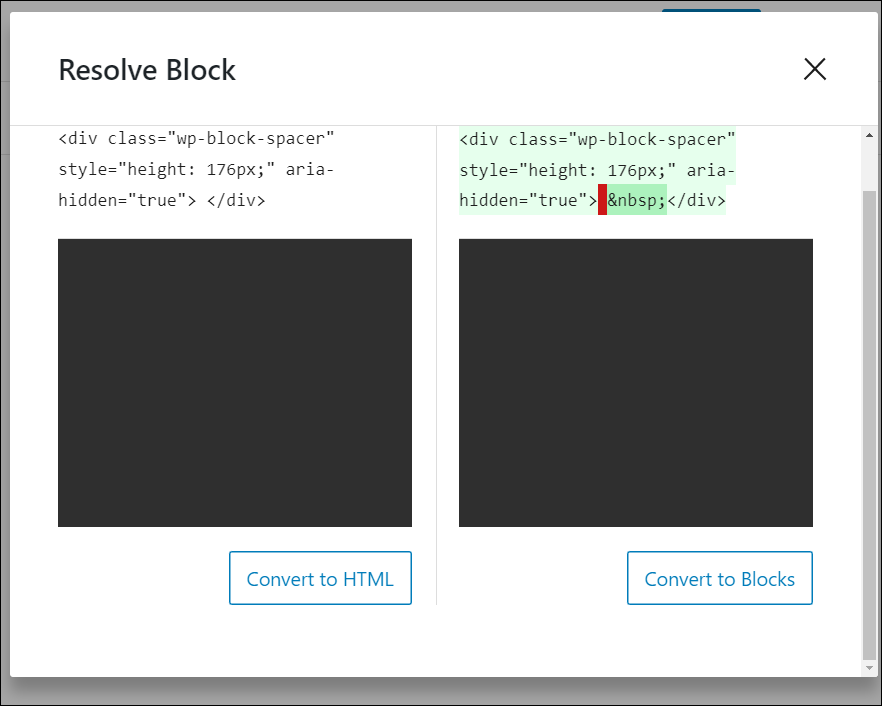 Resolve Block pop-up.