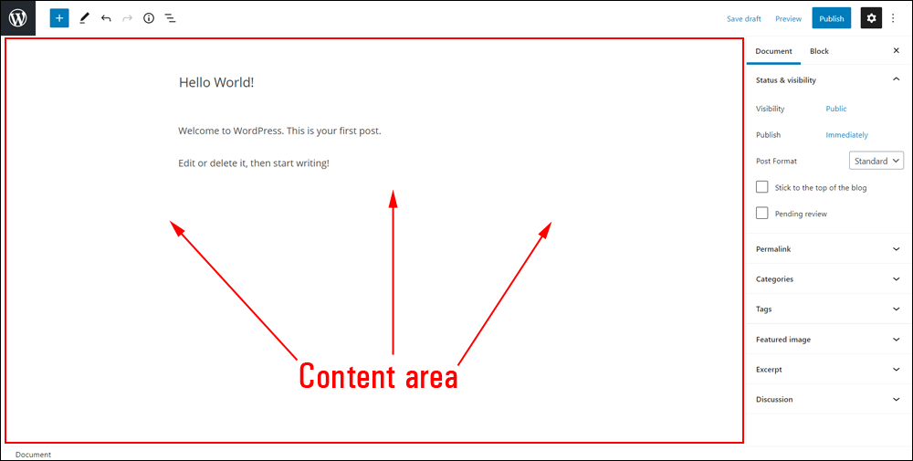 WordPress Block Editor - Content Area