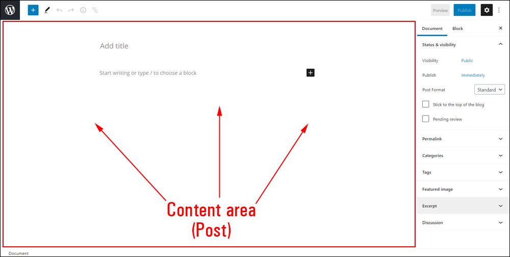 WordPress Block Editor - Post Content Area