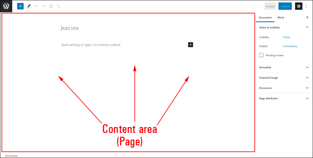 WordPress Block Editor - Page Content Area