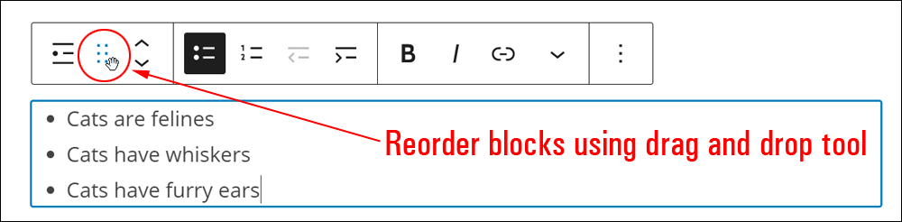 WordPress Block Editor - Drag and Drop tool.