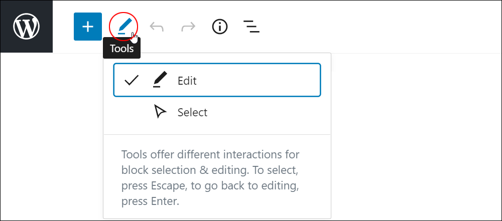 WordPress Block Editor: Editing Toolbar - Tools.