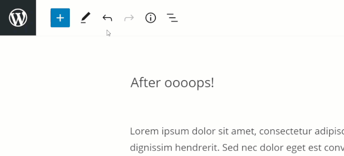 WordPress Block Editor: Editing Toolbar - Undo and Redo buttons.