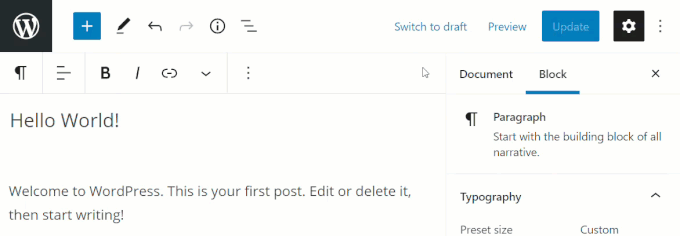 WordPress Block Editor: Editing Toolbar - Publish.