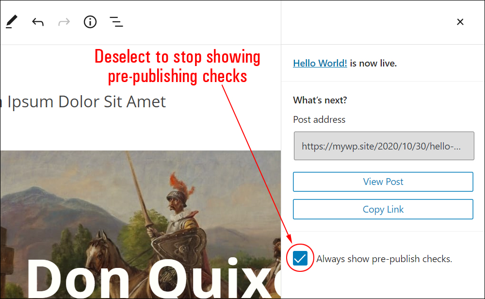 WordPress Block Editor - Always show pre-publish checks.