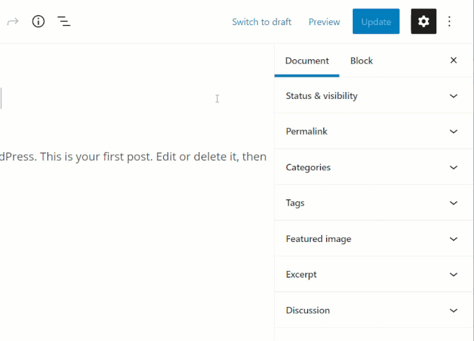 Post Status & visibility settings.