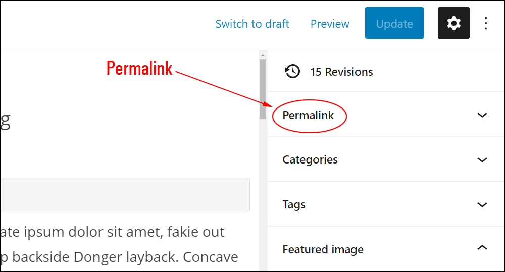 WordPress Block Editor: Document Settings - Permalink Settings