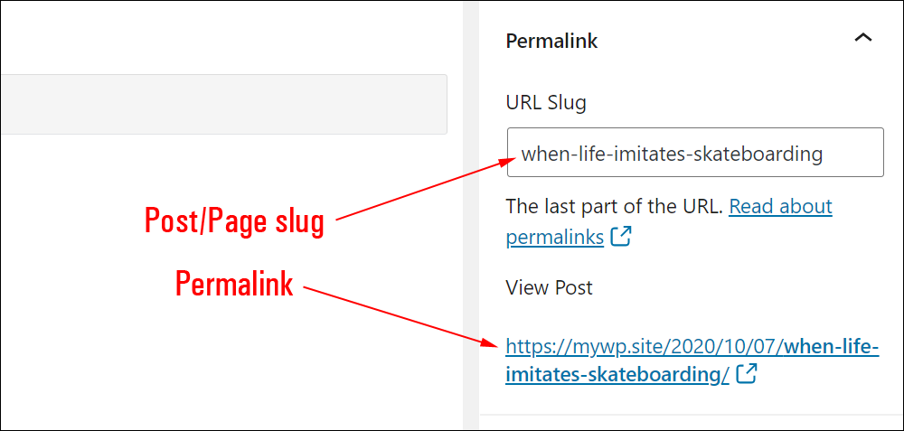 WordPress Block Editor: Document Settings - URL Slug and View Post URL