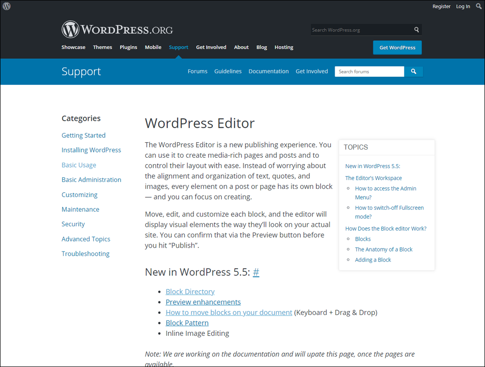 WordPress Editor Support site.