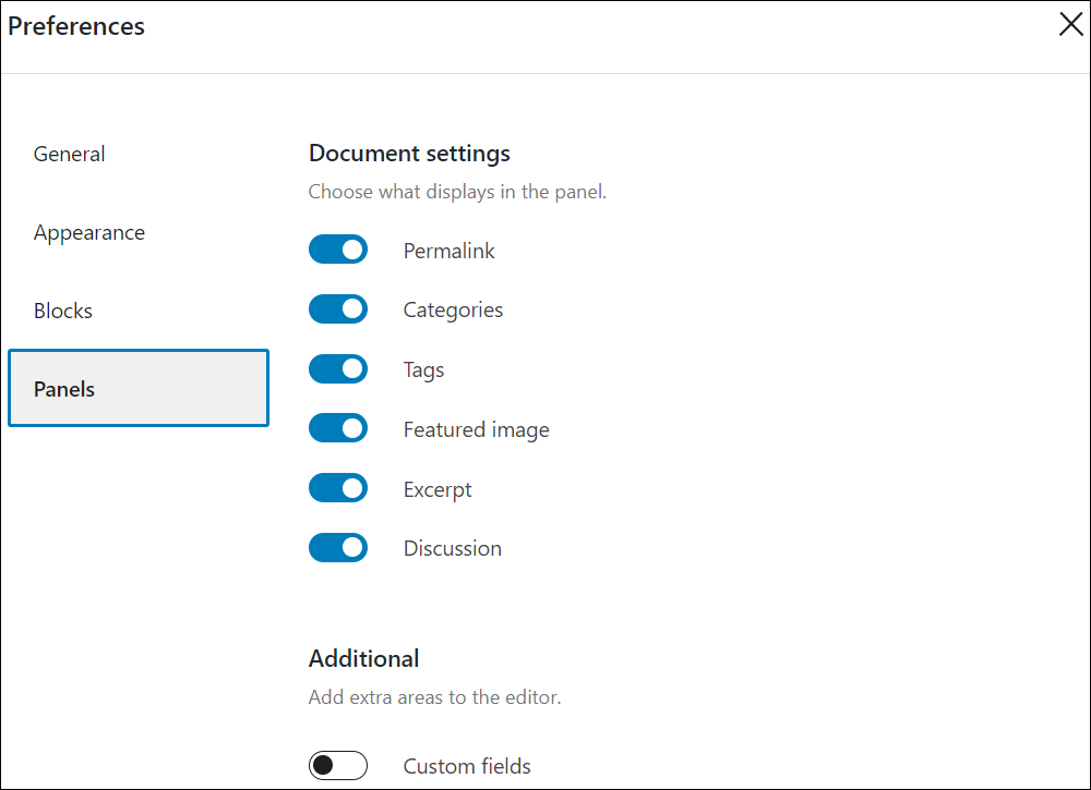 Settings - Preferences menu