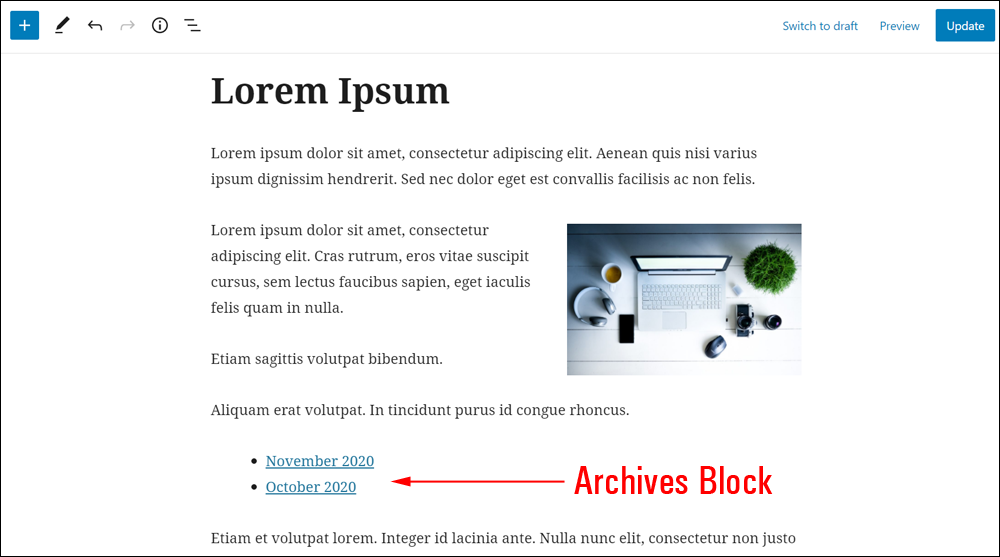 WordPress Block Editor - Archives Block.