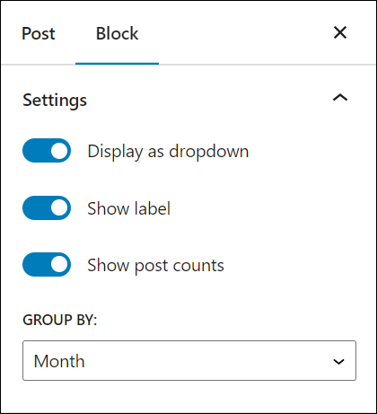 Archives Block Settings