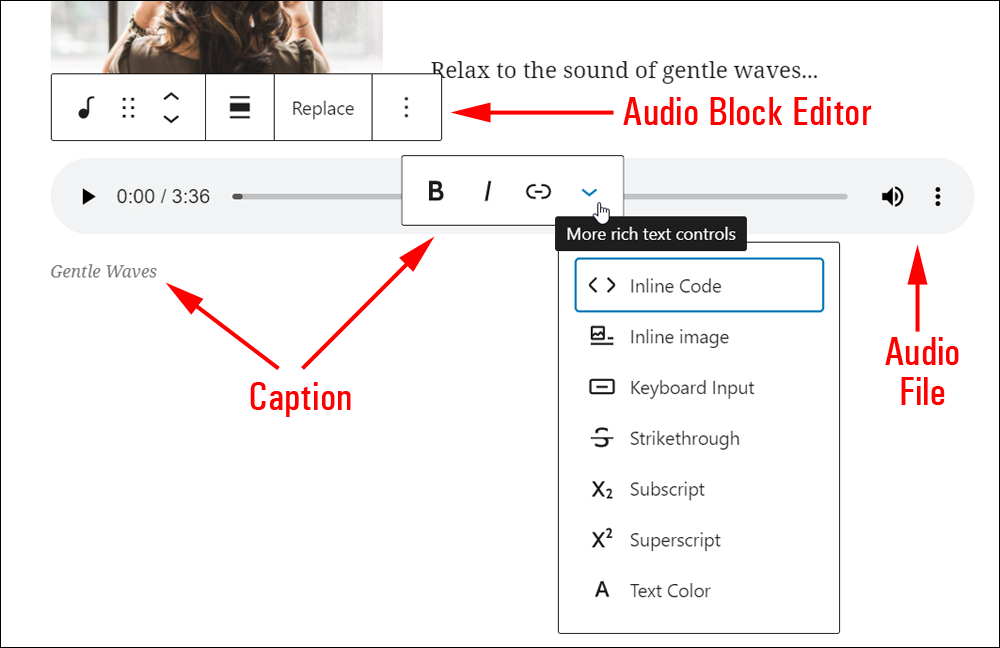 Audio block settings.