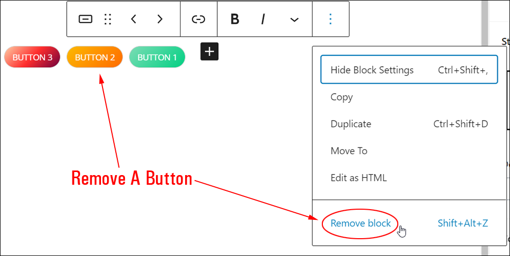 Buttons Block - Delete Buttons