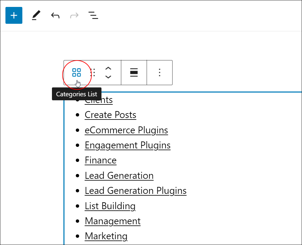 WordPress Blocxk - Categories List Block