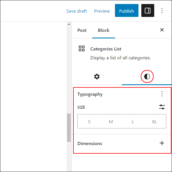 Categories List block - Categories styles