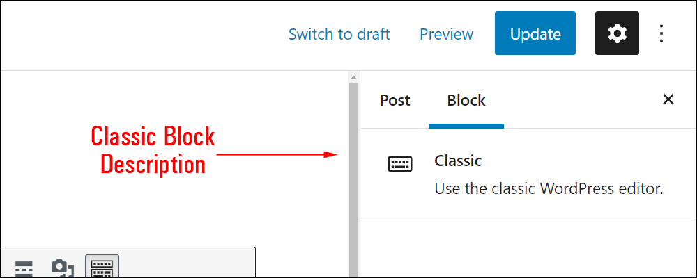 Classic block settings.