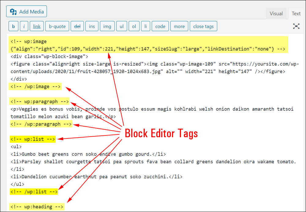 Block editor tags